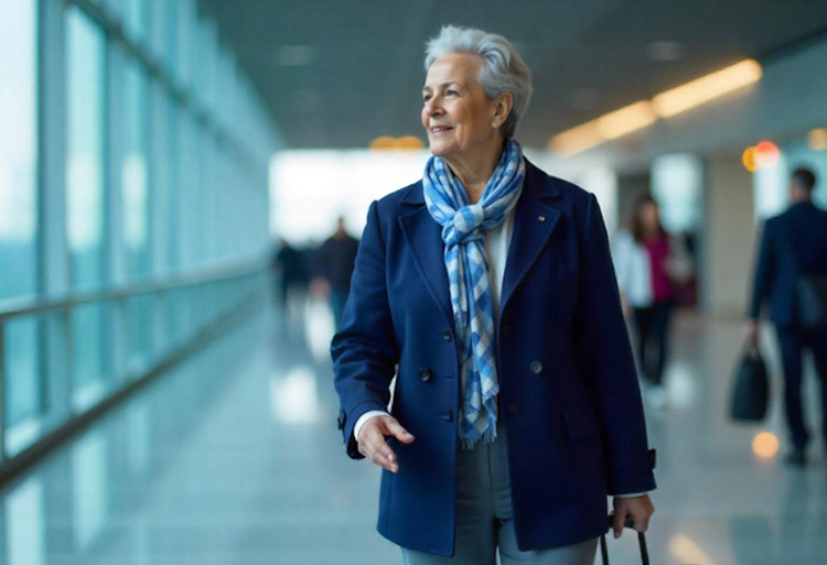 Woman walking through airport